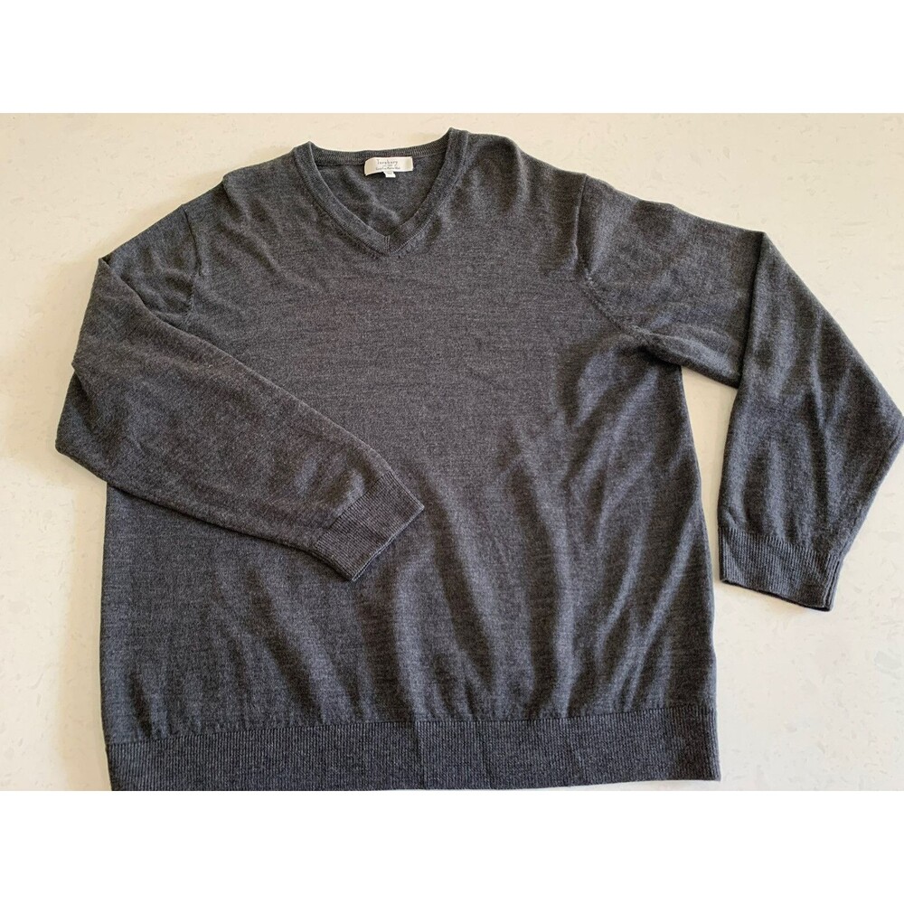 Turnbury Merino Wool V-Neck Sweater size XL dark heather grey